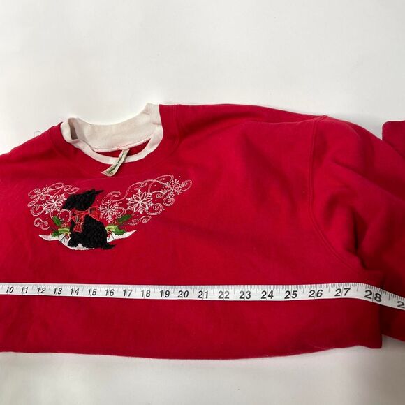 Vintage 2X Scottie Dog Boxy Red Crewneck Sweatshirt Plus Holiday Long Sleeve - Picture 6 of 6